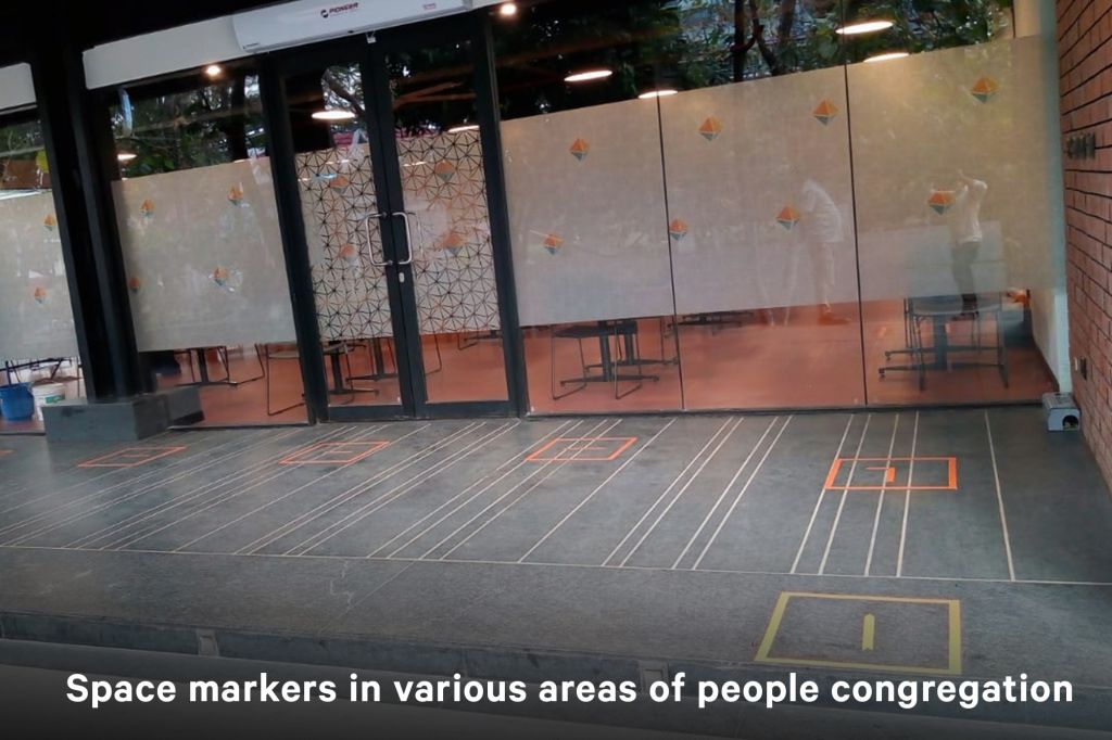 Space markers in various areas of people congregation