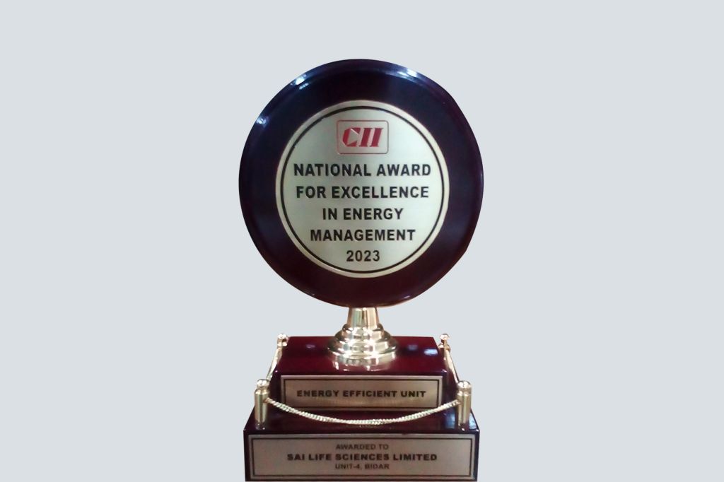 CII National Award for Excellence in Energy Management 2023, awarded to Sai Life Sciences Limited Unit-4, Bidar, for outstanding energy efficiency practices.